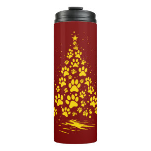 Hond Liefhebber Pootafdruk Kerstboom 4 Thermosbeker