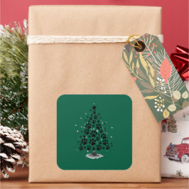 Hond Liefhebber Pootafdruk Kerstboom Vierkante Sticker