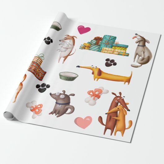 Hond Liefhebber Schattig Cadeaupapier (Uitgerold)