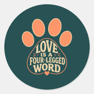Hond Liefhebber Sticker- Pootafdruk Typografie Ronde Sticker