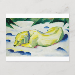 Hond liggend in de sneeuw schilderij van Franz Mar Briefkaart