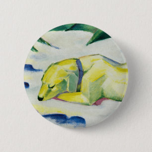 Hond liggend in de sneeuw schilderij van Franz Mar Ronde Button 5,7 Cm