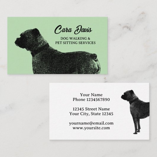 Hond lopen en huisdier instelling visitekaartje sj (Voorkant / Achterkant)