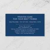 Hond lopen en huisdier zitten Navy Blue Modern Visitekaartje (Achterkant)