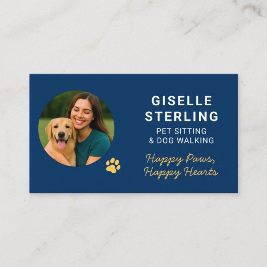 Hond lopen en huisdier zitten Navy Blue Modern Visitekaartje (Voorkant)