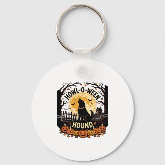 Hond Maan Gehuil Halloween (2) Sleutelhanger (Voorkant)