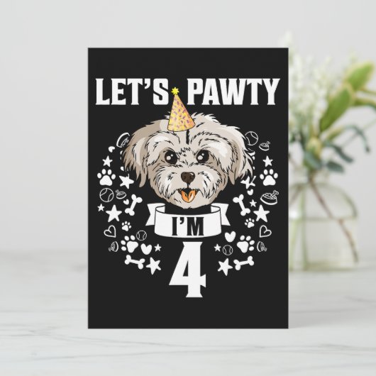 Hond Maltees IM 4 Maltese Hond 4e verjaardag Kaart (Staand voorkant)