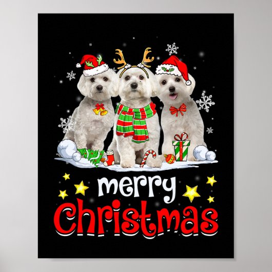 Hond Maltees Vrolijk Kerstmis Leuke Maltese Hond C Poster (Voorkant)