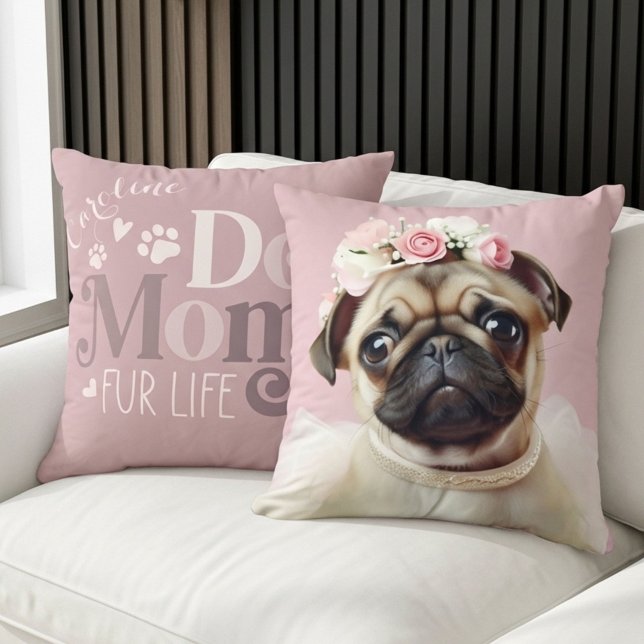 Hond Mam Bont Leven Pug Foto Custom Kussen (Creator heeft geüpload)