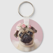 Hond Mam Bont Leven Pug Foto Custom Sleutelhanger (Voorkant)