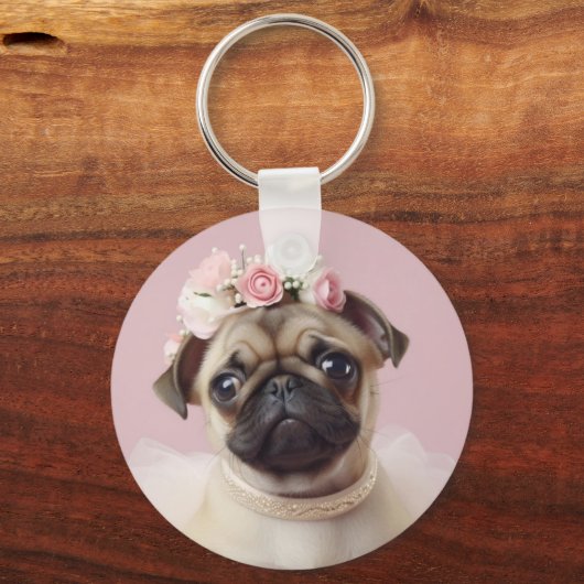 Hond Mam Bont Leven Pug Foto Custom Sleutelhanger (Voorkant)