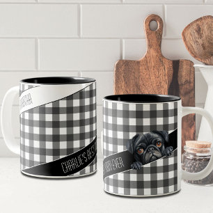 Hond Mam Buffalo Plaid Witte Zwarte Mopshond Custo Tweekleurige Koffiemok