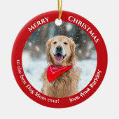 Hond Mam Custom Foto Rode Kerst Keramisch Ornament (Voorkant)
