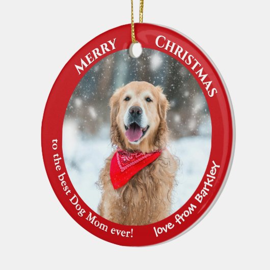 Hond Mam Custom Foto Rode Kerst Keramisch Ornament (Links)