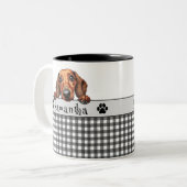 Hond Mam Dachshund aangepaste tekst Tweekleurige Koffiemok (Voorkant links)