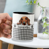 Hond Mam Dachshund aangepaste tekst Tweekleurige Koffiemok