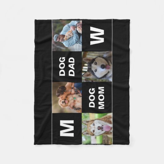 Hond Mam Hond Papa Custom Foto Collage Fleece Deken (Voorkant)