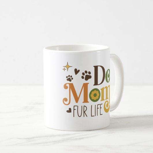 Hond Mam Retro Bloem Typografie Aangepaste Naam Fo Koffiemok (Voorkant rechts)