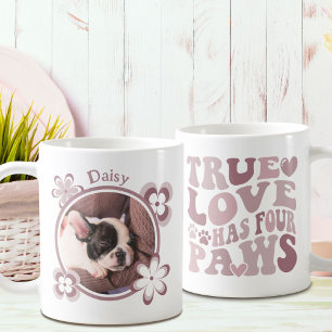 Hond Mam Roze Retro Bloemen Typografie Custom Foto Koffiemok