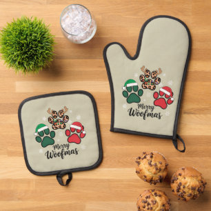 Hond Mama Kerstmis Prettig Kerstfeest Hond Liefheb Ovenwant & Pannenlap Set