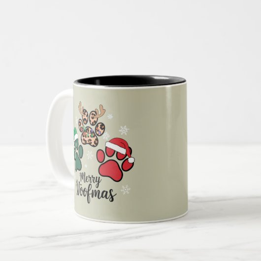 Hond Mama Kerstmis Prettig Woofmas Hond Liefhebber Tweekleurige Koffiemok (Voorkant links)