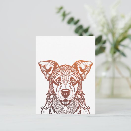 Hond Mandala Sierlijk, Hand getrokken Hond Mandala Briefkaart (Staand voorkant)