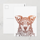 Hond Mandala Sierlijk, Hand getrokken Hond Mandala Briefkaart (Voorkant / Achterkant)