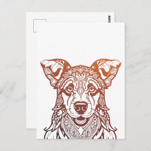 Hond Mandala Sierlijk, Hand getrokken Hond Mandala Briefkaart (Voorkant / Achterkant)
