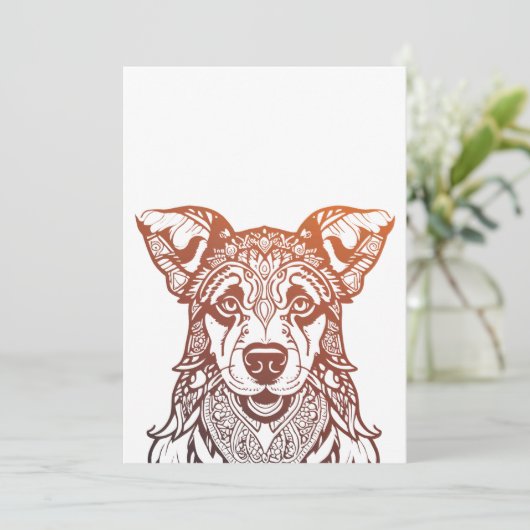 Hond Mandala Sierlijk, Hand getrokken Hond Mandala Feestdagenkaart (Staand voorkant)