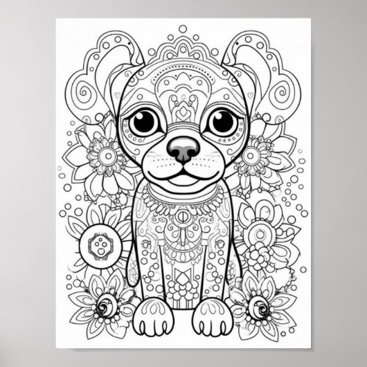 Hond Mandala volwassen kleuring Poster (Voorkant)