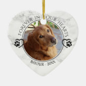 Hond Memorial Foto Forever Hearts Pawprints Marmer Keramisch Ornament (Voorkant)