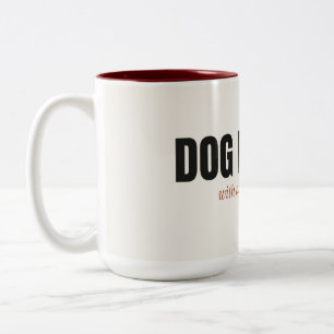 Hond Mens Met Een Koffie Probleem Twee Tons Mok