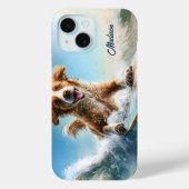 Hond met aangepaste naam die surft Case-Mate iPhone case (Achterkant)