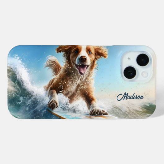 Hond met aangepaste naam die surft Case-Mate iPhone case (Achterkant (horizontaal))