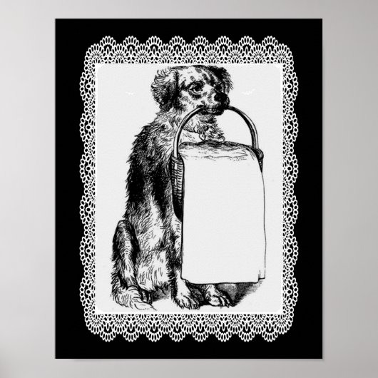  hond met basket potlood kunst poster (Voorkant)