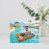 Hond met BBQ-grill drijver Briefkaart (Staand voorkant)