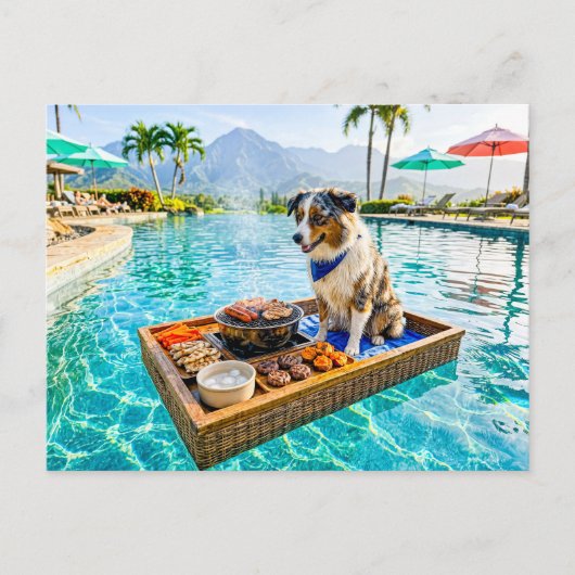 Hond met BBQ-grill drijver Briefkaart (Voorkant)
