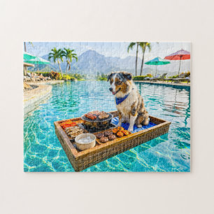 Hond met BBQ-grill drijver Legpuzzel