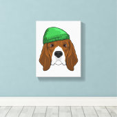 Hond met Beanie Canvas Afdruk (Insitu (Houten vloer))