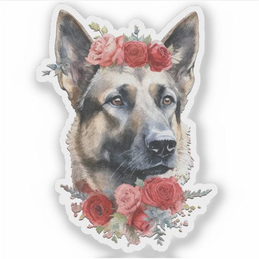 Hond met bloemen op zijn hoofd valentijnssticker sticker (Voorkant)
