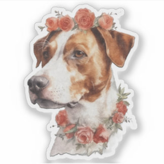 Hond met bloemen op zijn hoofd valentijnssticker sticker