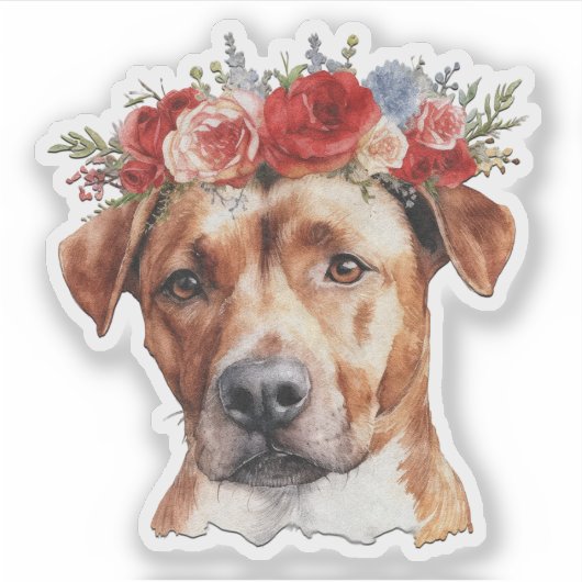 Hond met bloemen op zijn hoofd valentijnssticker sticker (Voorkant)