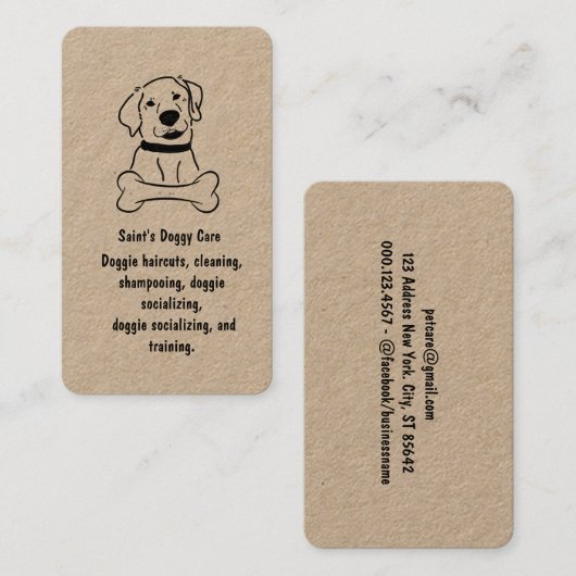 Hond met Bone Kraft Papier Visitekaartje (Voorkant / Achterkant)