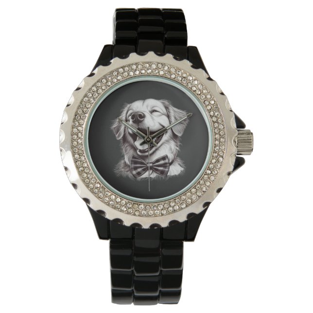 hond met boog stropdas lachen horloge (Voorkant)