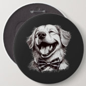 hond met boog stropdas lachen ronde button 6,0 cm (Voorkant /achterkant)