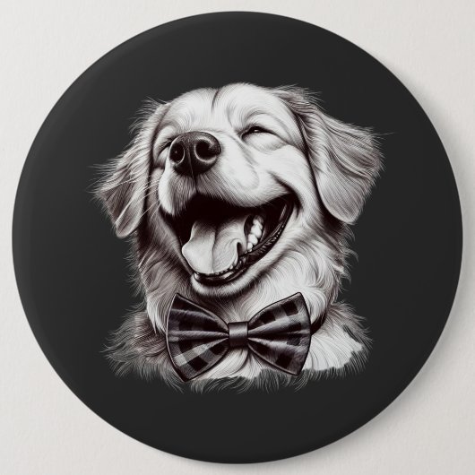 hond met boog stropdas lachen ronde button 6,0 cm (Voorkant)
