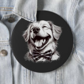 hond met boog stropdas lachen ronde button 6,0 cm (In situ)