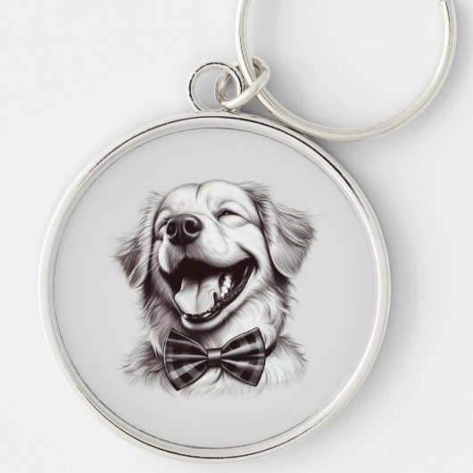 hond met boog stropdas lachen sleutelhanger (Voorkant)
