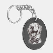 hond met boog stropdas lachen sleutelhanger (Voorkant Links)