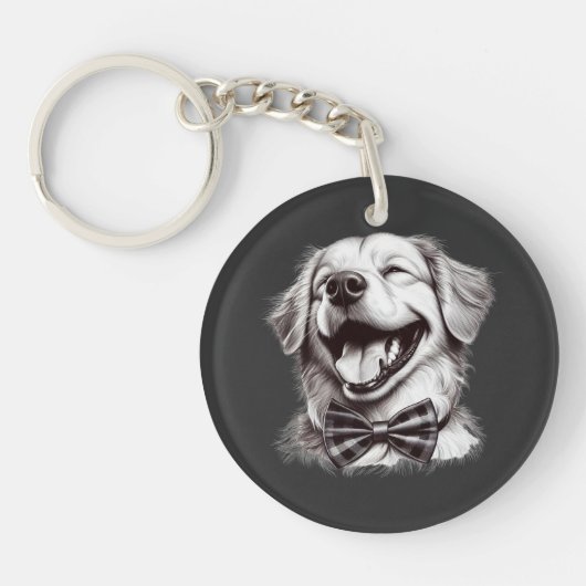 hond met boog stropdas lachen sleutelhanger (Voorkant)